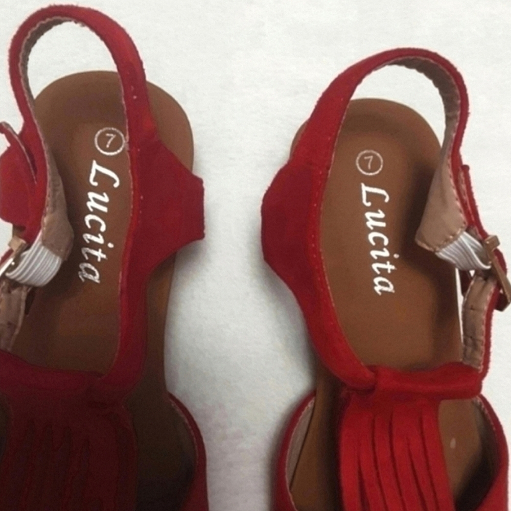 Lucita Red Fringe Sandals Womens Size 7 - Picture 5 of 12